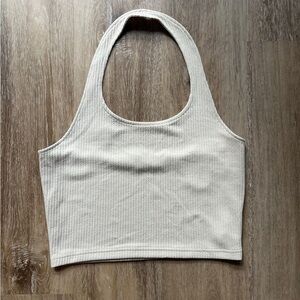 H&M Beige Ribbed Halter Crop Tank Top